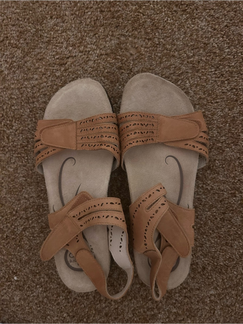 Tan Leather Sandals with Perforated Straps